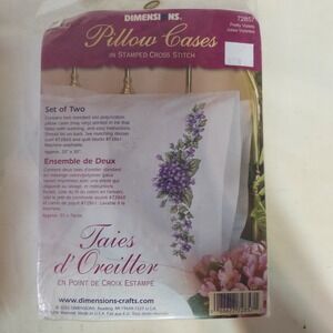 Dimensions Pillow‎ Cases Stamped Cross Stitch Kit Pretty Violets Set of 2